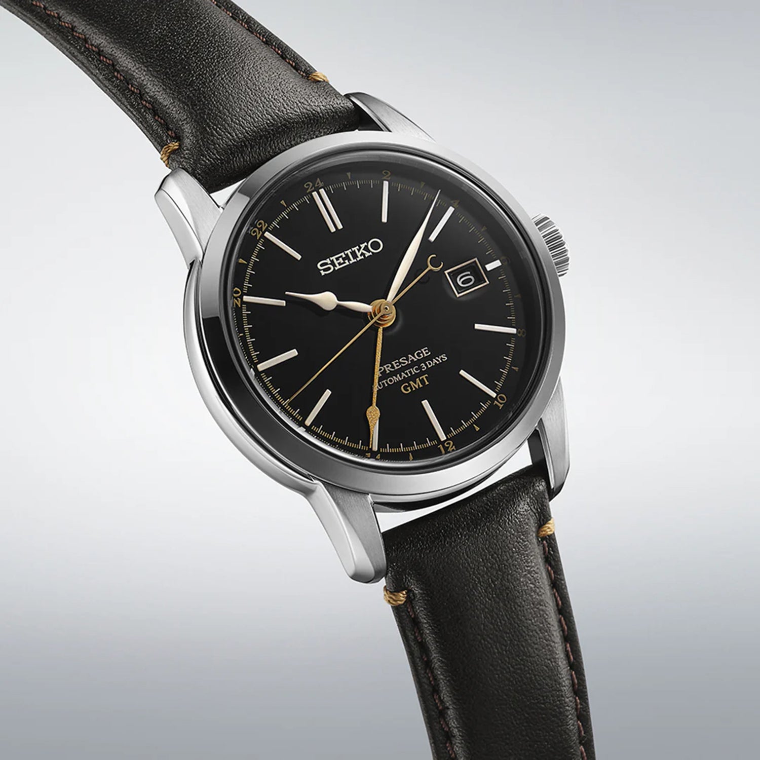 Presage Men Automatic Black Dial Analog Leather Watch SPB447J1