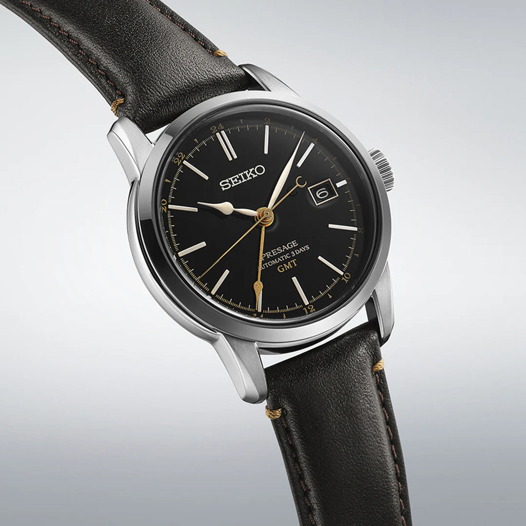 Presage Men Automatic Black Dial Analog Leather Watch SPB447J1