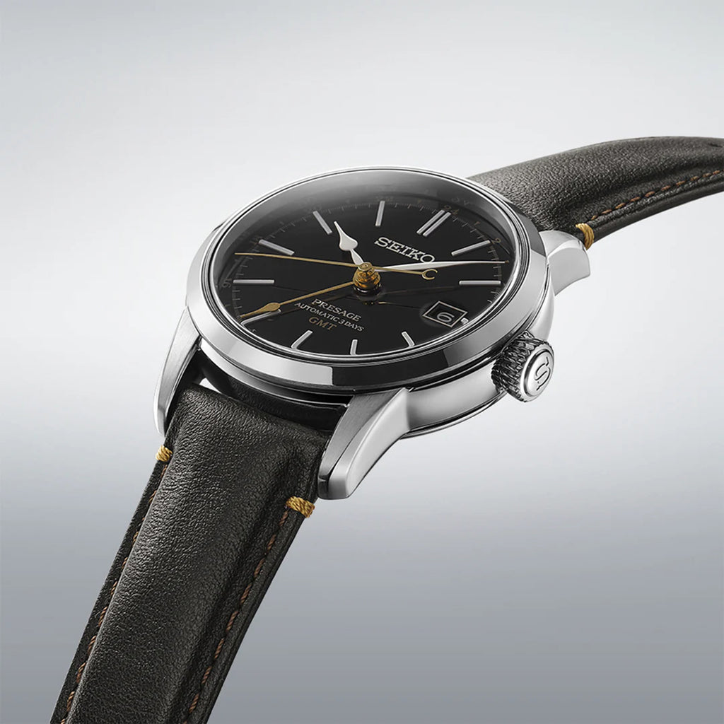 Presage Men Automatic Black Dial Analog Leather Watch SPB447J1