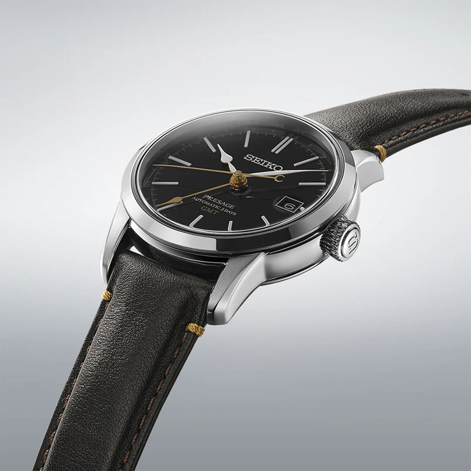 Presage Men Automatic Black Dial Analog Leather Watch SPB447J1