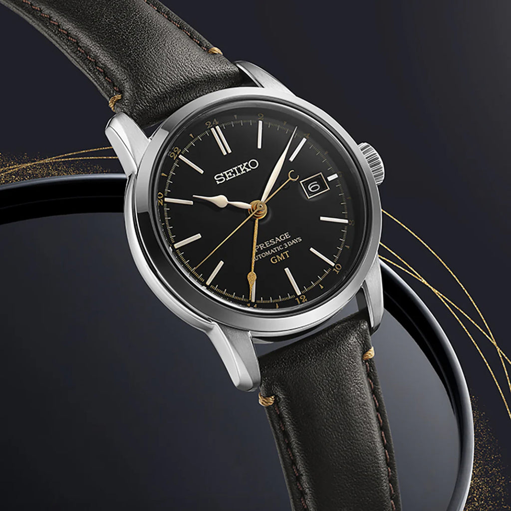 Presage Men Automatic Black Dial Analog Leather Watch SPB447J1