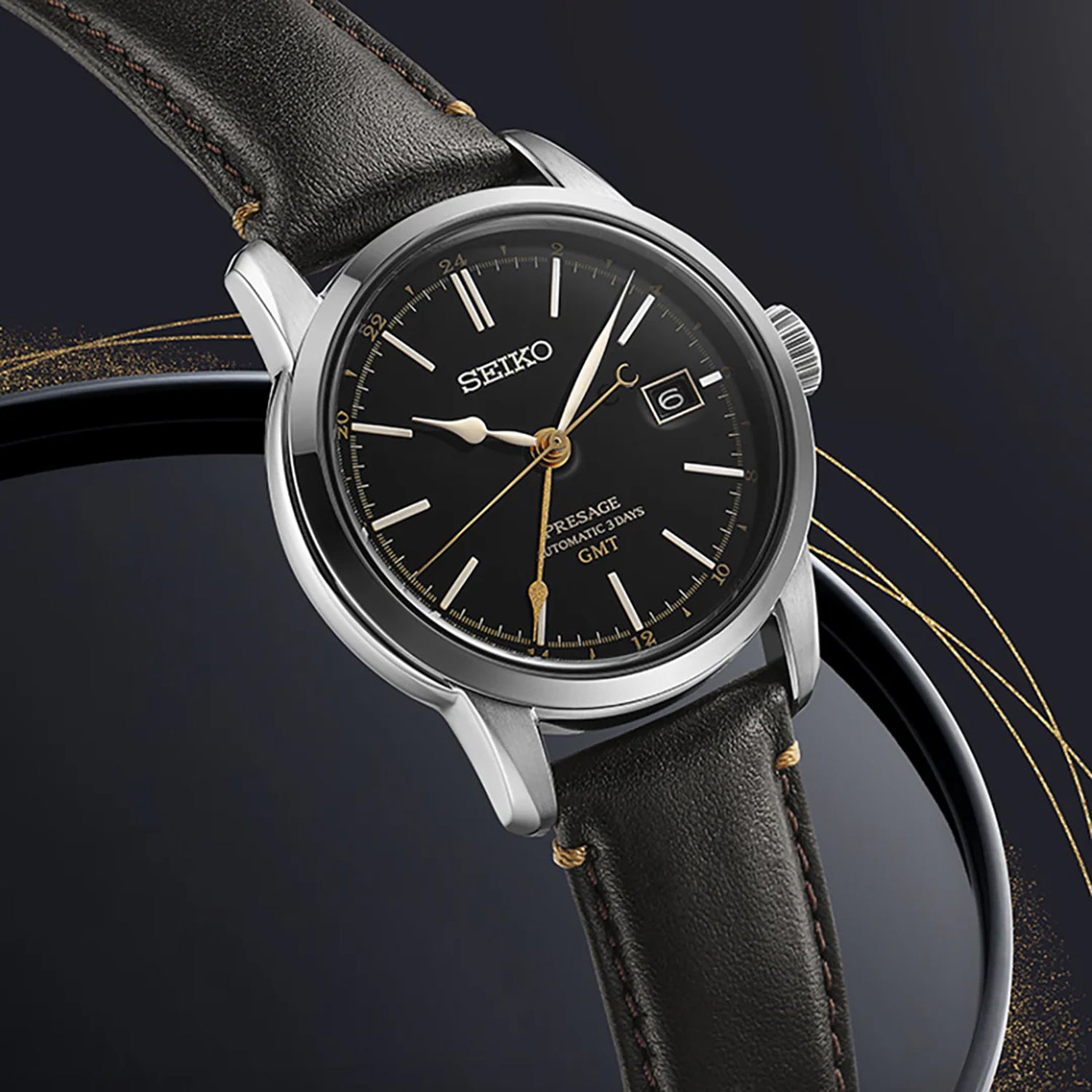 Presage Men Automatic Black Dial Analog Leather Watch SPB447J1