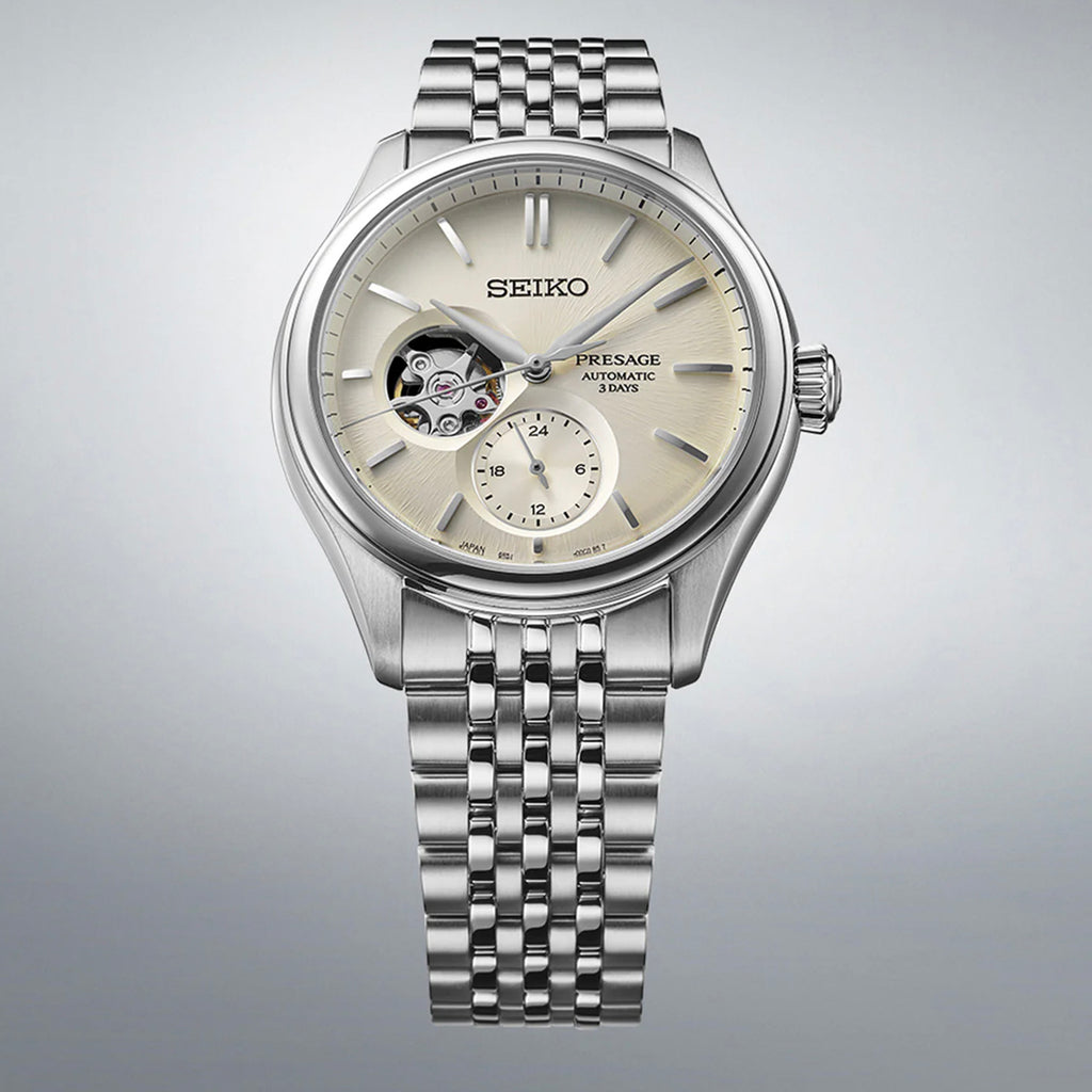 Presage Men Automatic Beige Dial Multi-Function Stainless Steel Watch SPB469J1