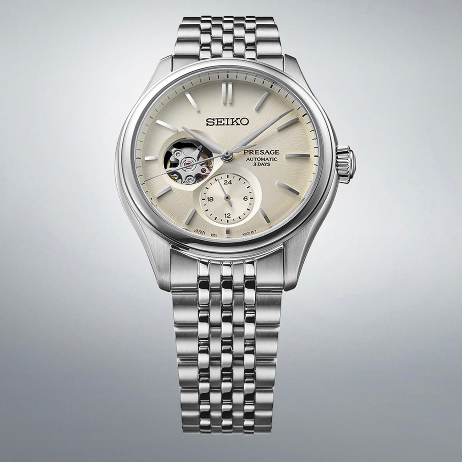 Presage Men Automatic Beige Dial Multi-Function Stainless Steel Watch SPB469J1