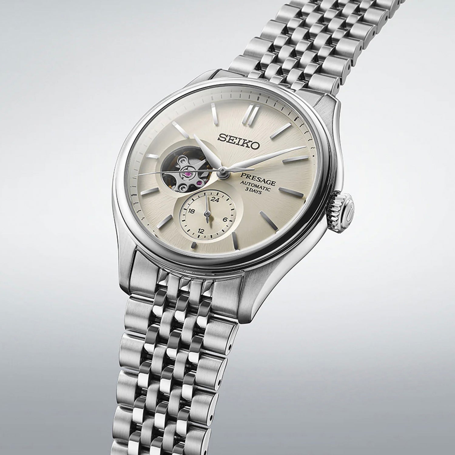 Presage Men Automatic Beige Dial Multi-Function Stainless Steel Watch SPB469J1