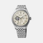 Presage Men Automatic Warm White Dial Multi-Function Stainless Steel Watch SPB469J1