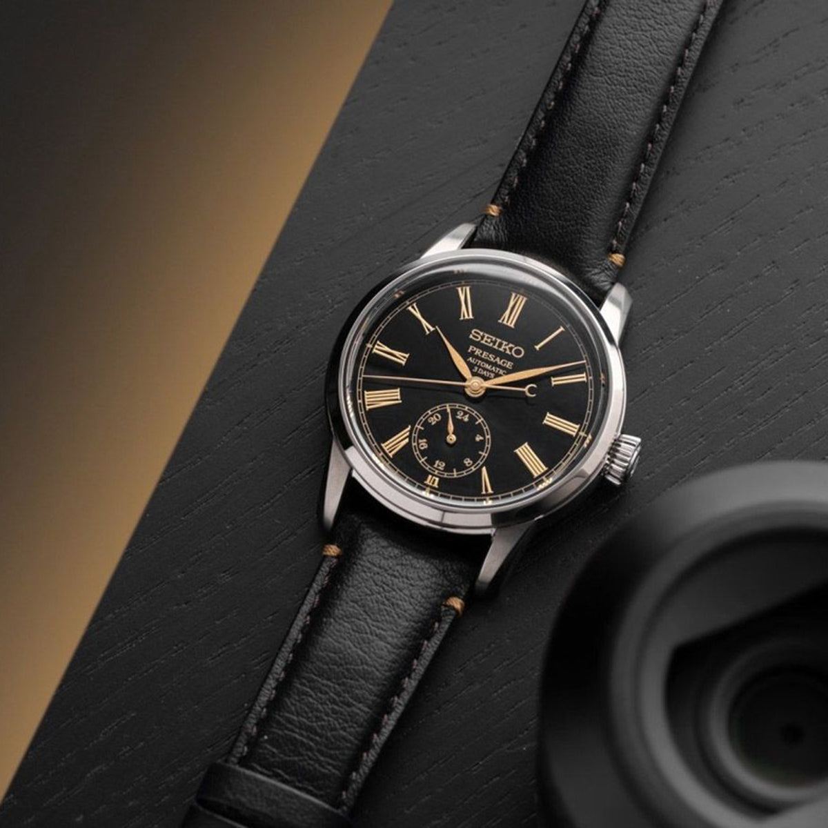 Presage Men Automatic Black Dial Analog Leather Watch SPB499J1