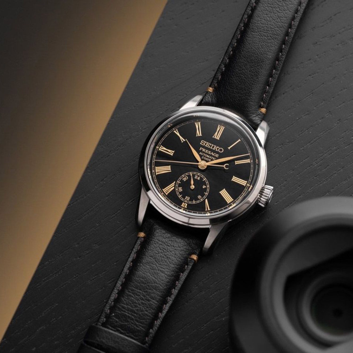 Presage Men Automatic Black Dial Analog Leather Watch SPB499J1