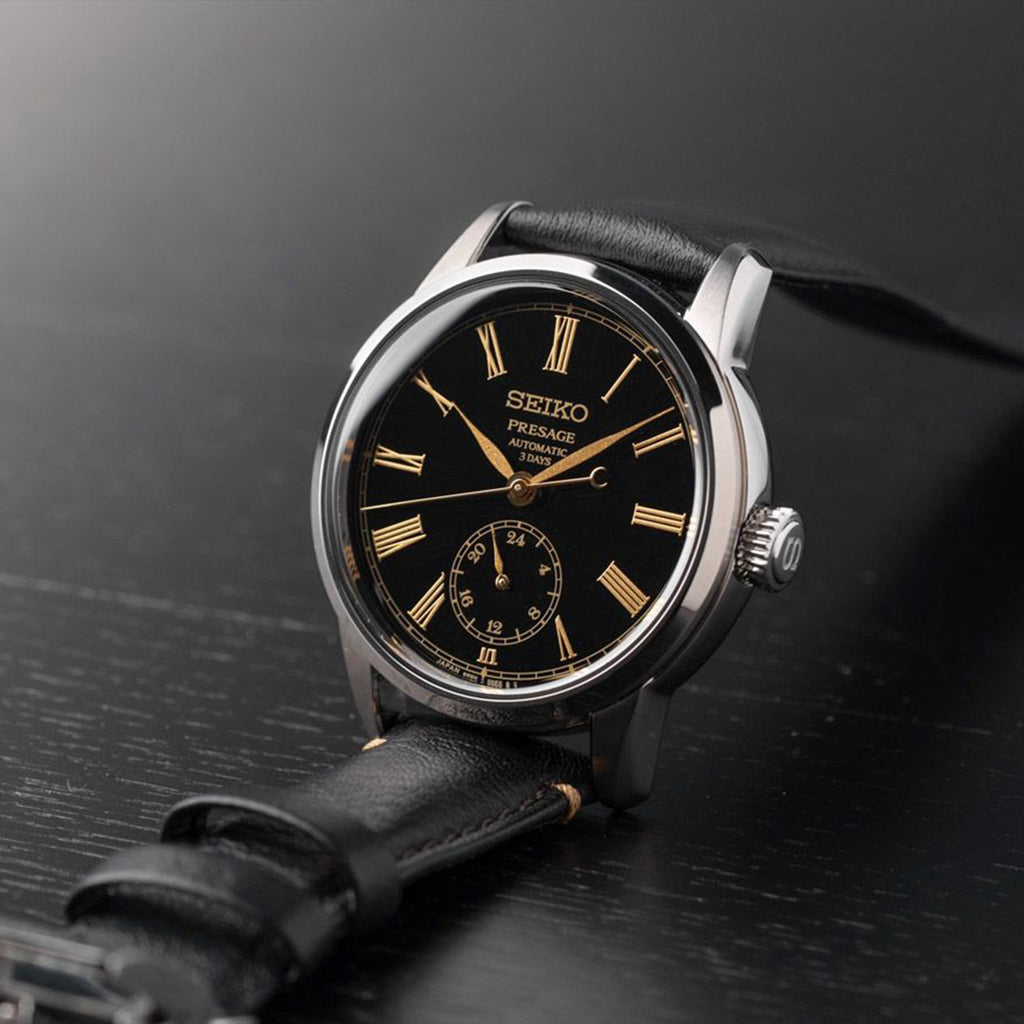 Presage Men Automatic Black Dial Analog Leather Watch SPB499J1