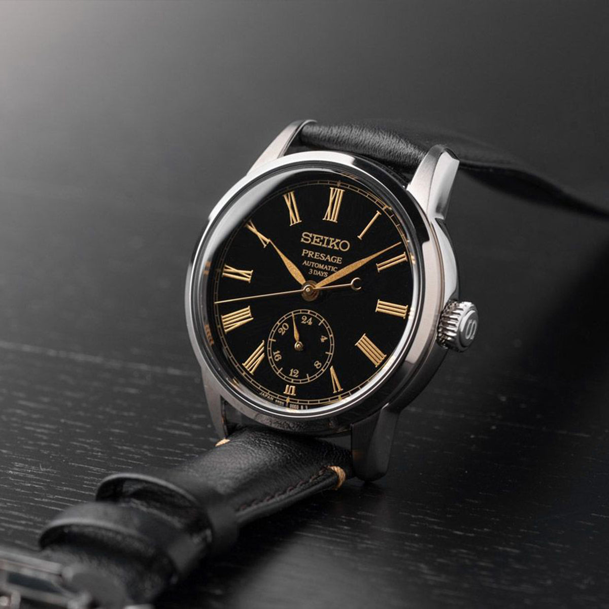 Presage Men Automatic Black Dial Analog Leather Watch SPB499J1