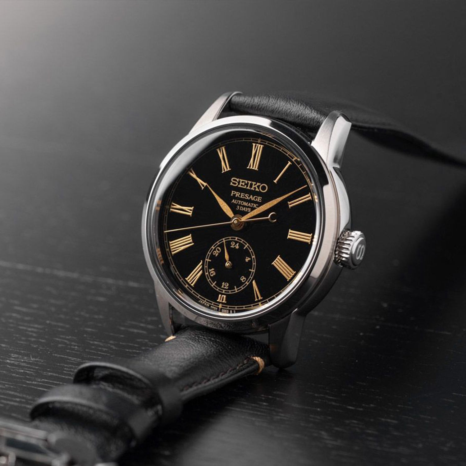 Presage Men Automatic Black Dial Analog Leather Watch SPB499J1