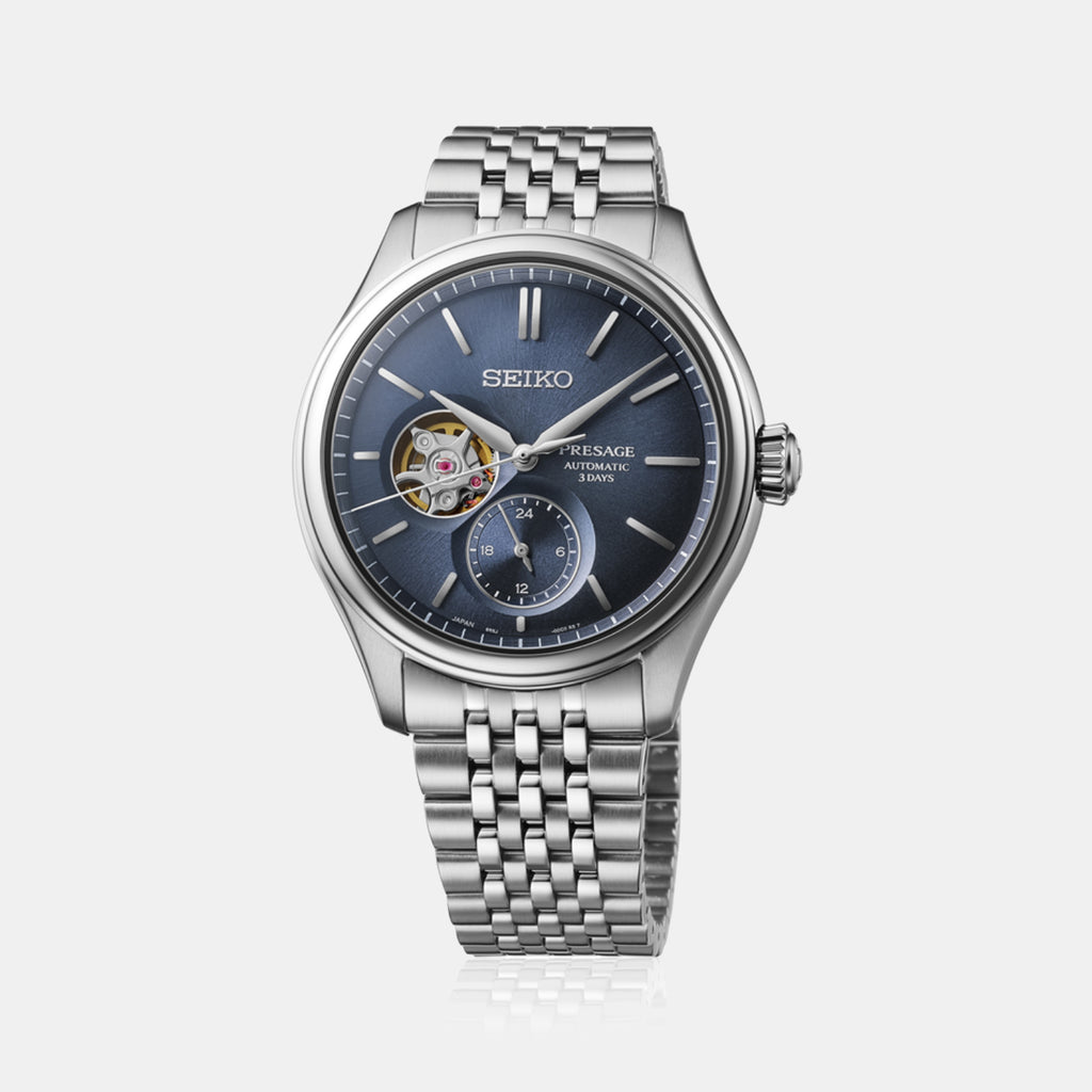 Presage Classic Open Heart Men Automatic Blue Dial Analog Stainless Steel Watch SPB527J1