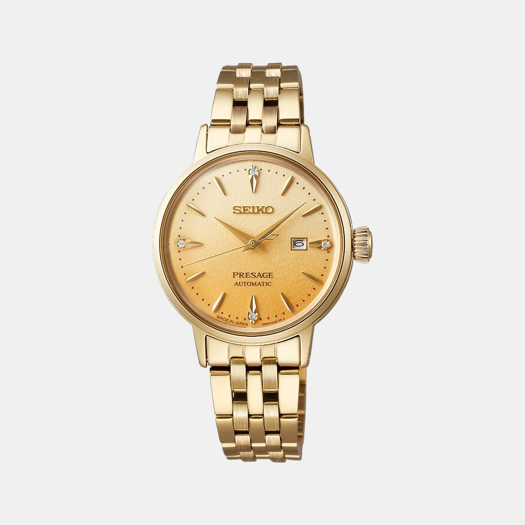 Presage Cocktail Time Women Automatic Gold Dial Analog Stainless Steel Watch SRE018J1