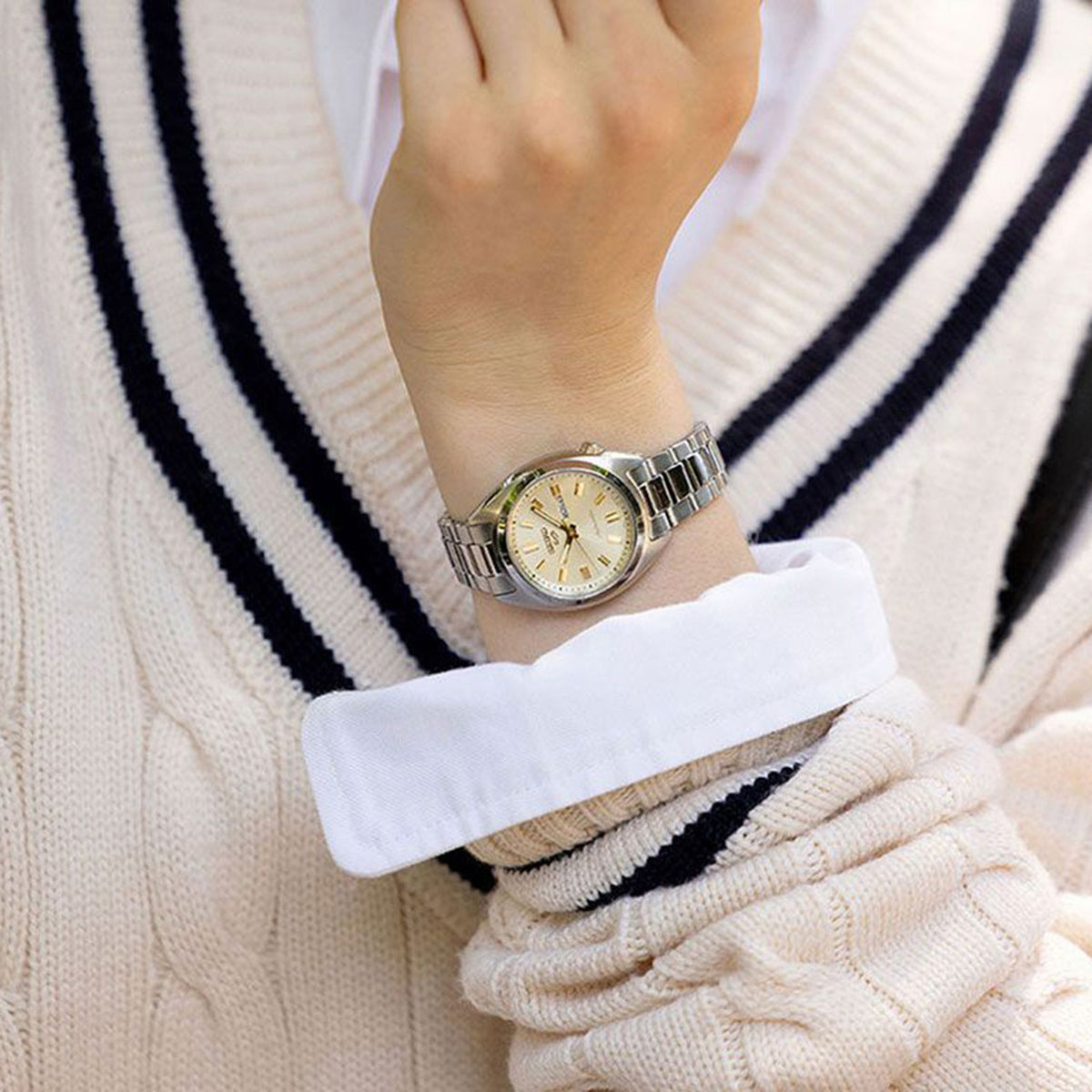 5 Sports Women Automatic Beige Dial Analog Stainless Steel Watch SRE023K1