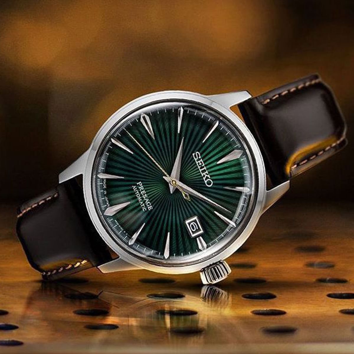 Presage Men Automatic Green Dial Analog Leather Watch SRPD37J1