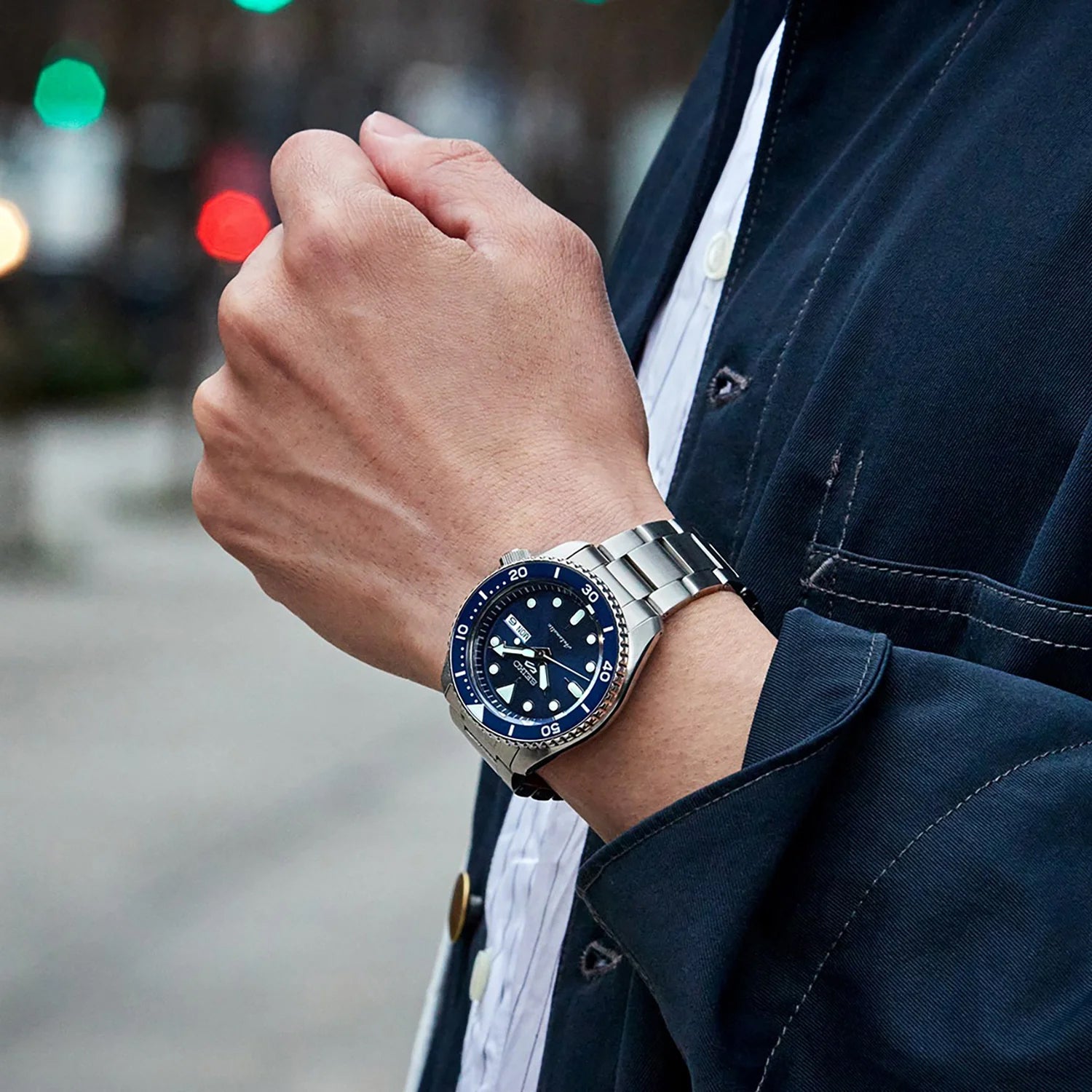 5 Sports Men Automatic Blue Dial Analog Stainless Steel Watch SRPD51K1