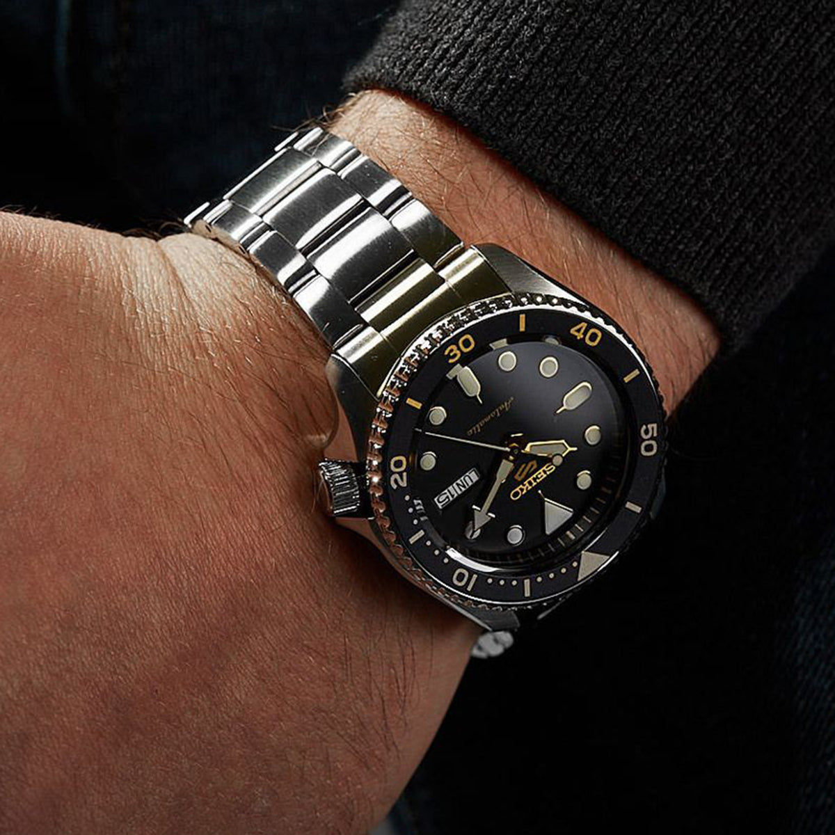 5 Sports Men Automatic Black Dial Analog Stainless Steel Watch SRPD57K1