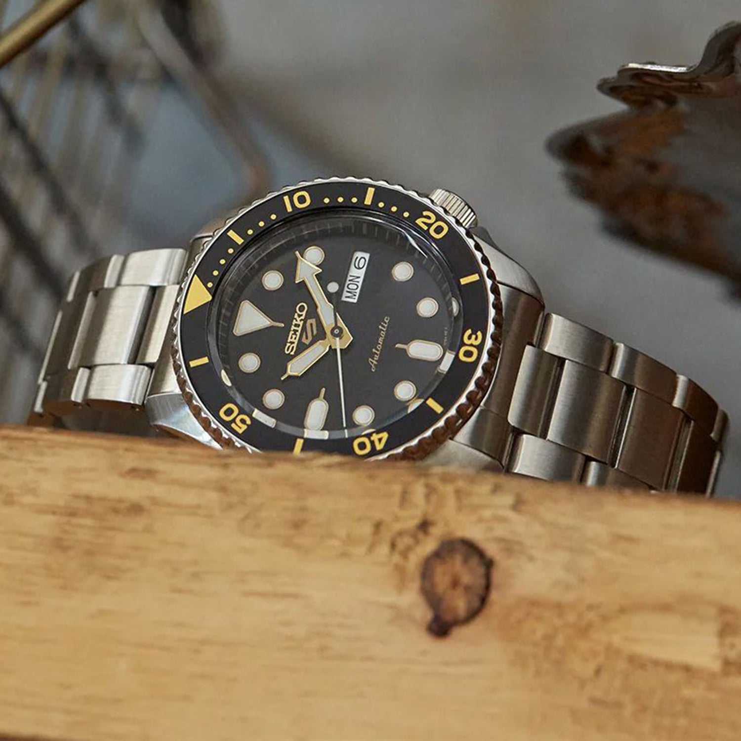 5 Sports Men Automatic Black Dial Analog Stainless Steel Watch SRPD57K1