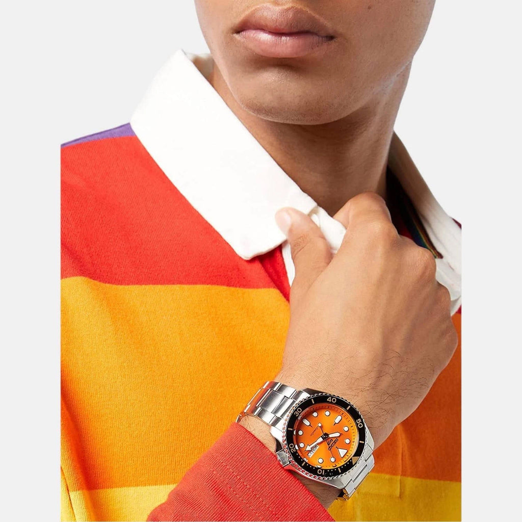 5 Sports Men Automatic Orange Dial Analog Stainless Steel Watch SRPD59K1