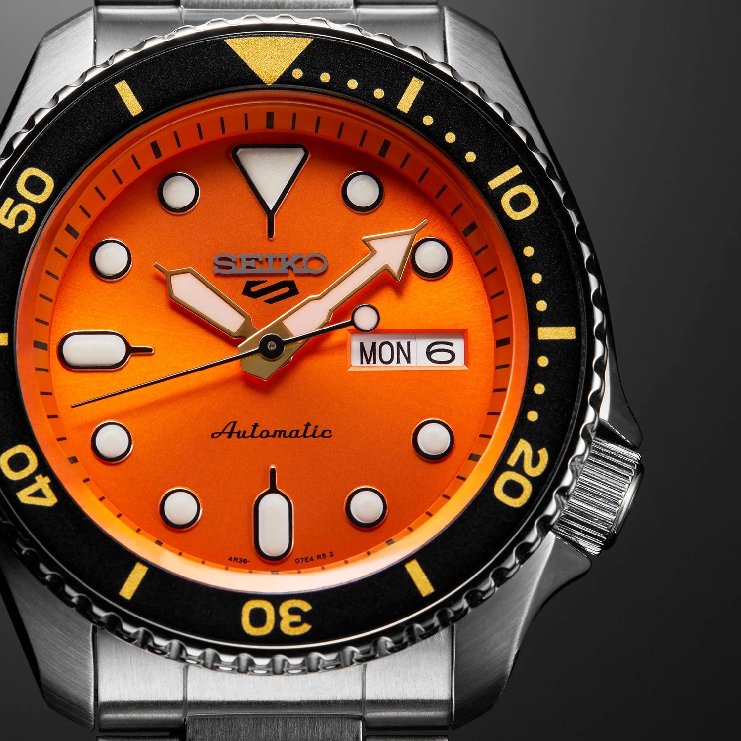 5 Sports Men Automatic Orange Dial Analog Stainless Steel Watch SRPD59K1