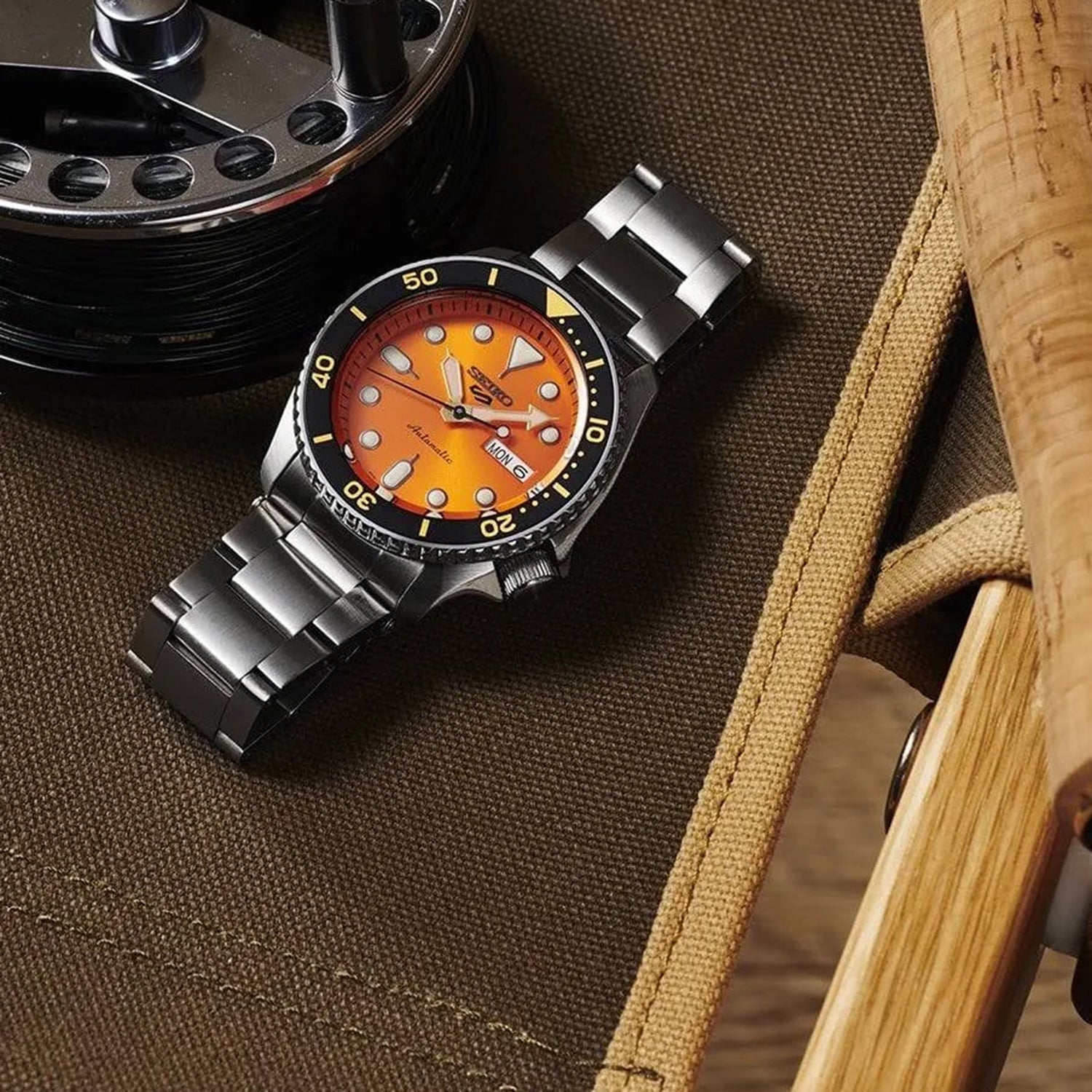 5 Sports Men Automatic Orange Dial Analog Stainless Steel Watch SRPD59K1