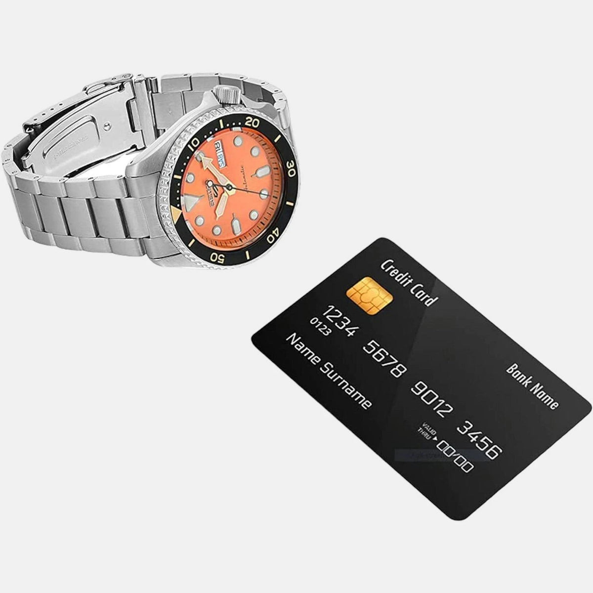 5 Sports Men Automatic Orange Dial Analog Stainless Steel Watch SRPD59K1