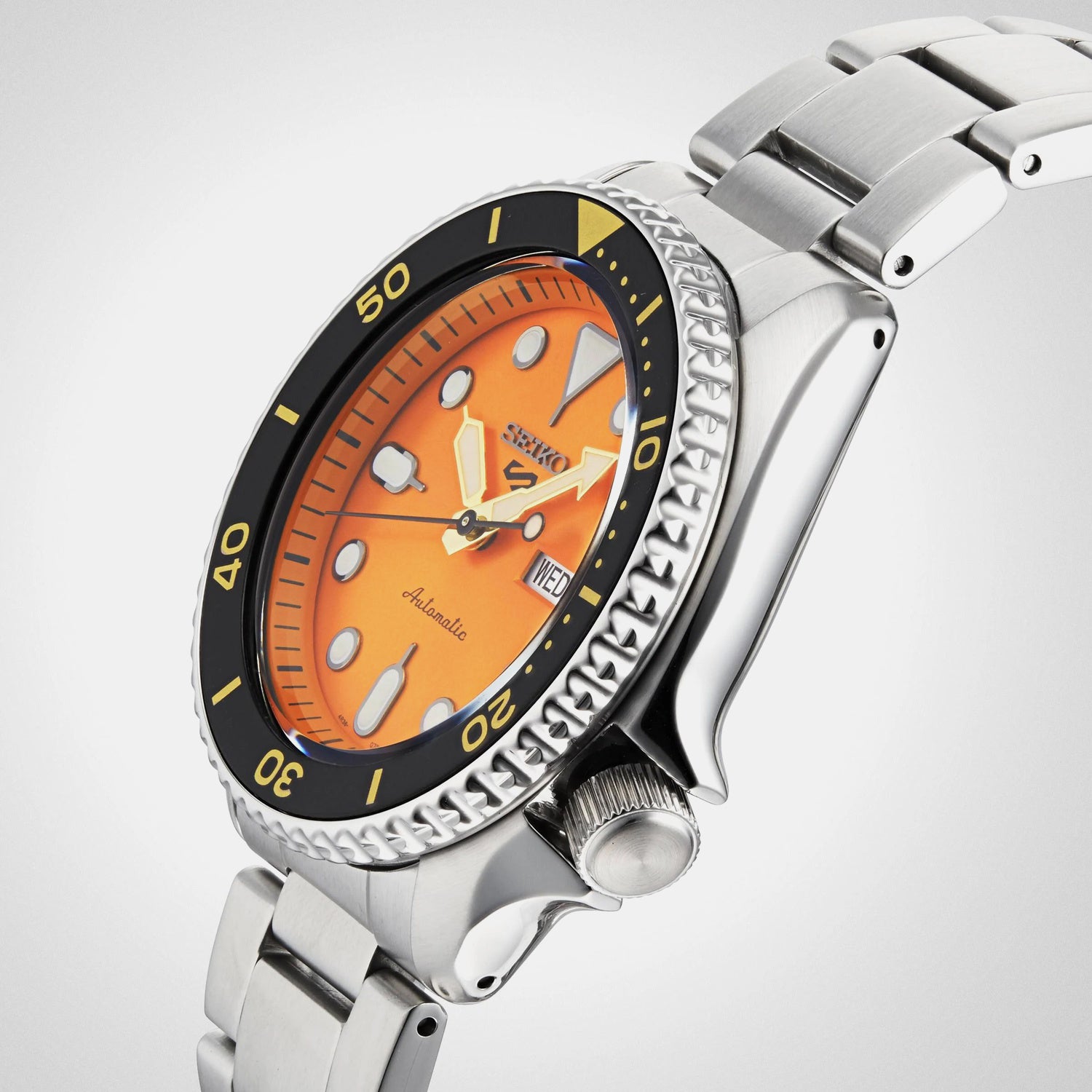 5 Sports Men Automatic Orange Dial Analog Stainless Steel Watch SRPD59K1