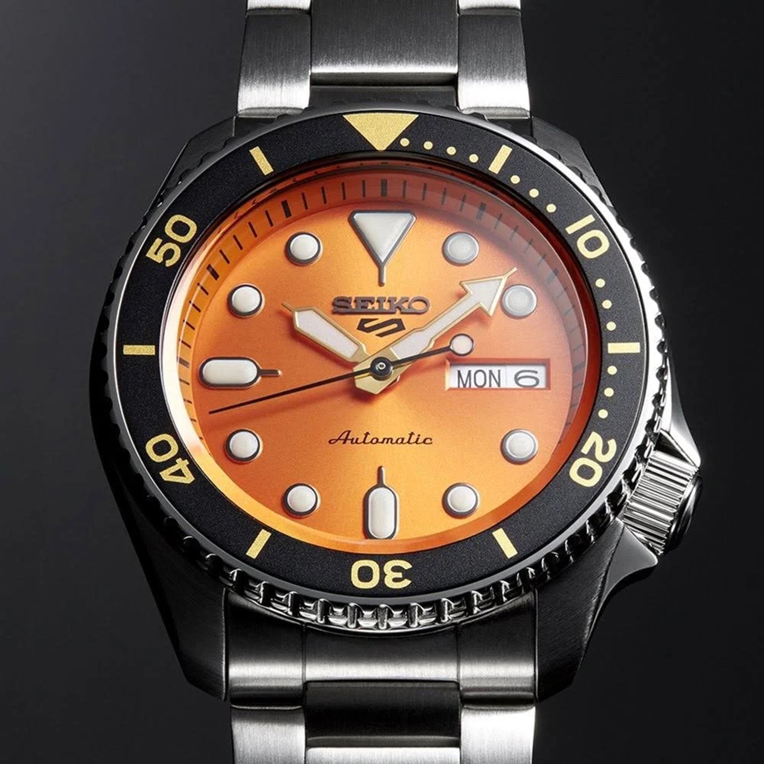 5 Sports Men Automatic Orange Dial Analog Stainless Steel Watch SRPD59K1