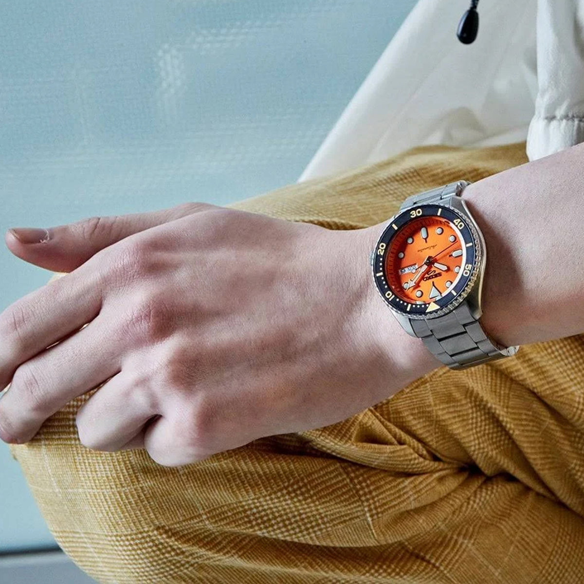 5 Sports Men Automatic Orange Dial Analog Stainless Steel Watch SRPD59K1