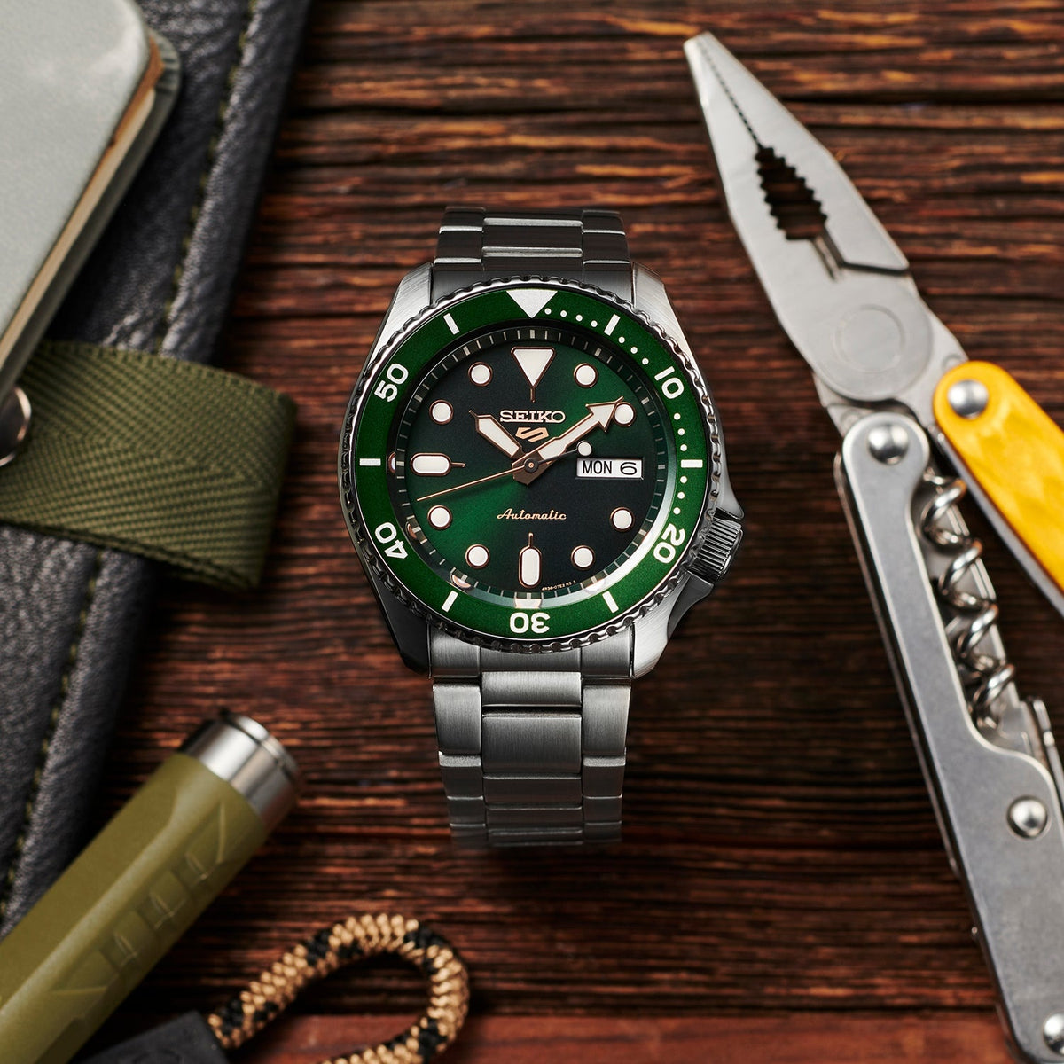 5 Sports Men Automatic Green Dial Analog Stainless Steel Watch SRPD63K1