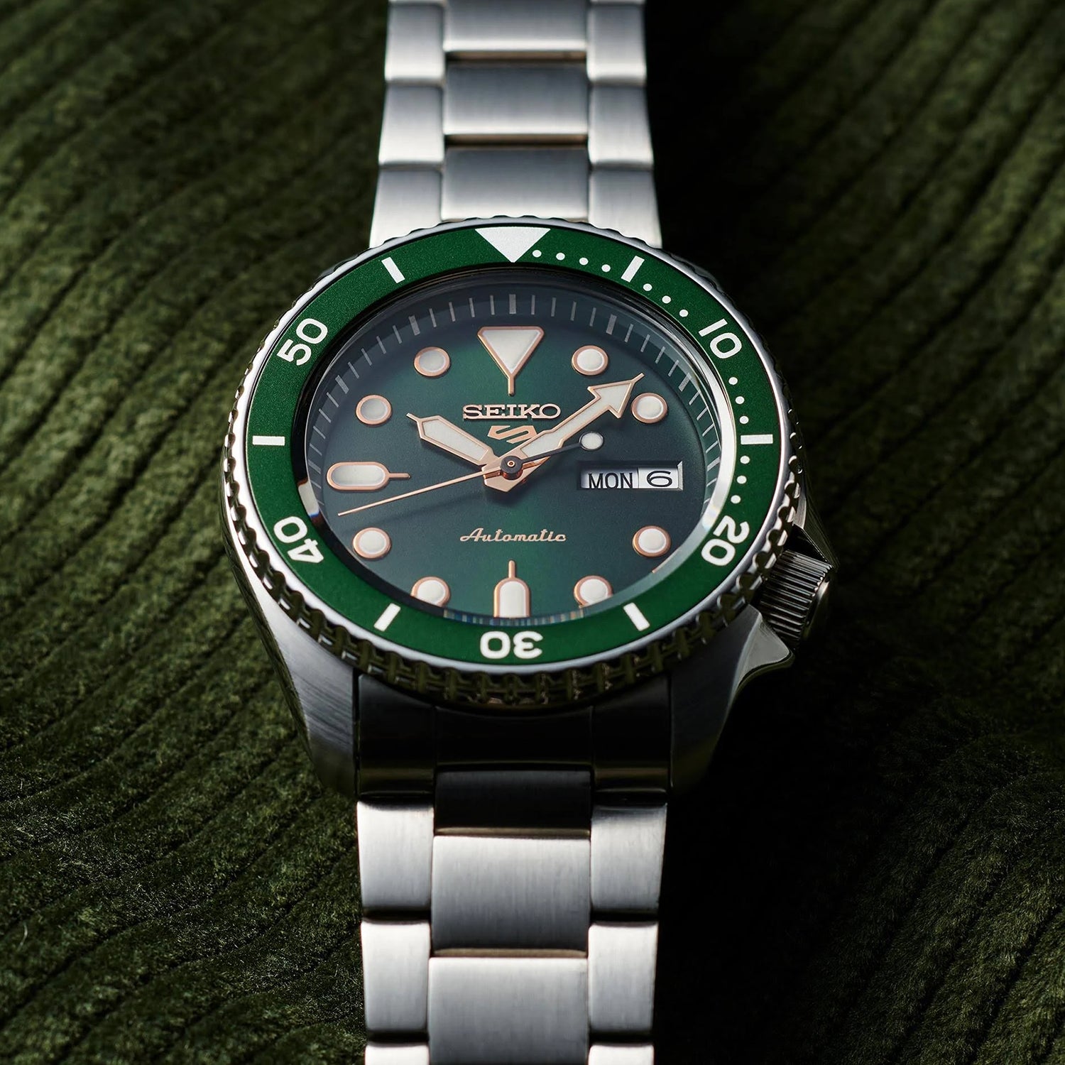 5 Sports Men Automatic Green Dial Analog Stainless Steel Watch SRPD63K1