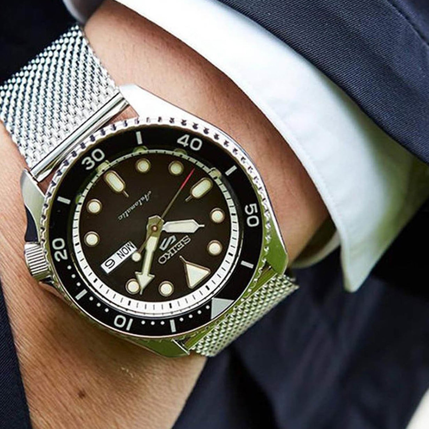 5 Sports Men Automatic Green Dial Analog Stainless Steel Watch SRPD73K1