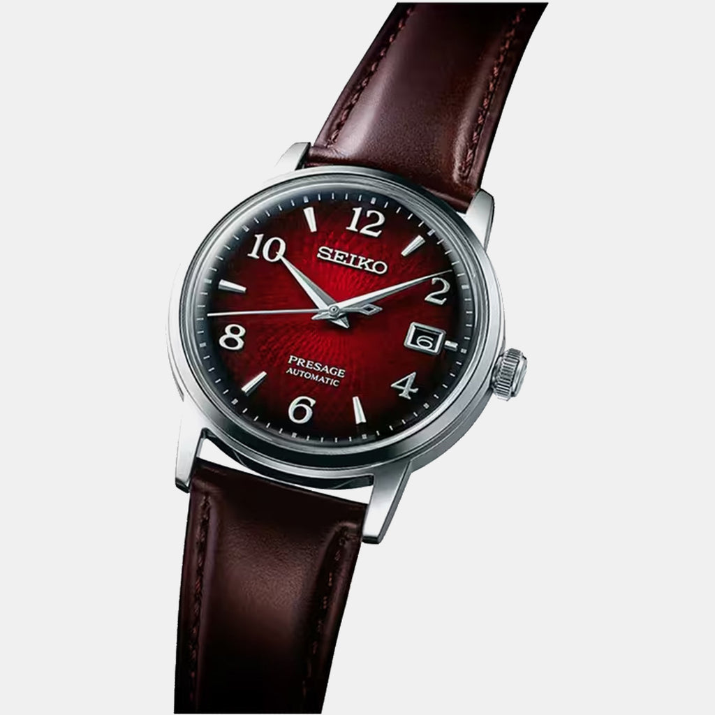 Presage Men Automatic Red Dial Analog Leather Watch SRPE41J1