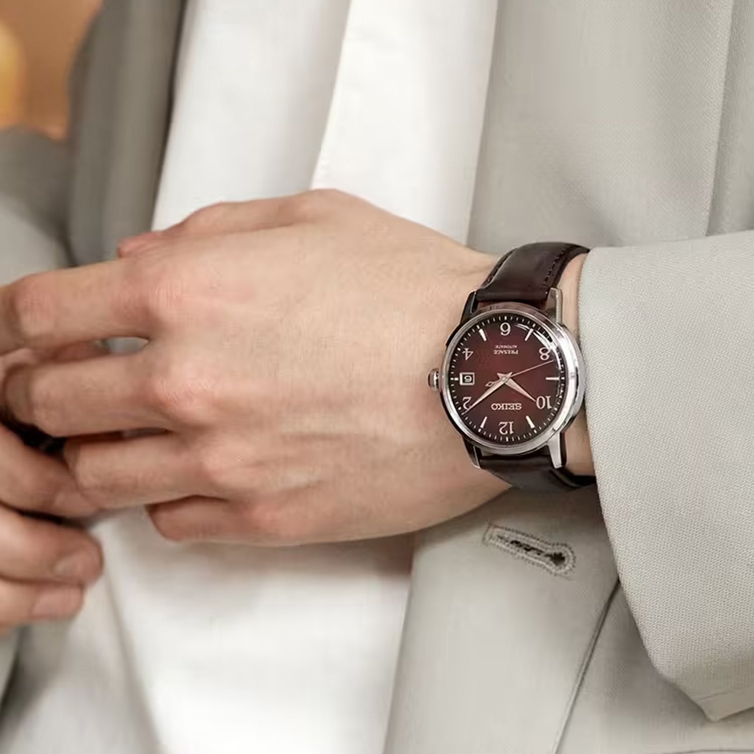 Presage Men Automatic Red Dial Analog Leather Watch SRPE41J1