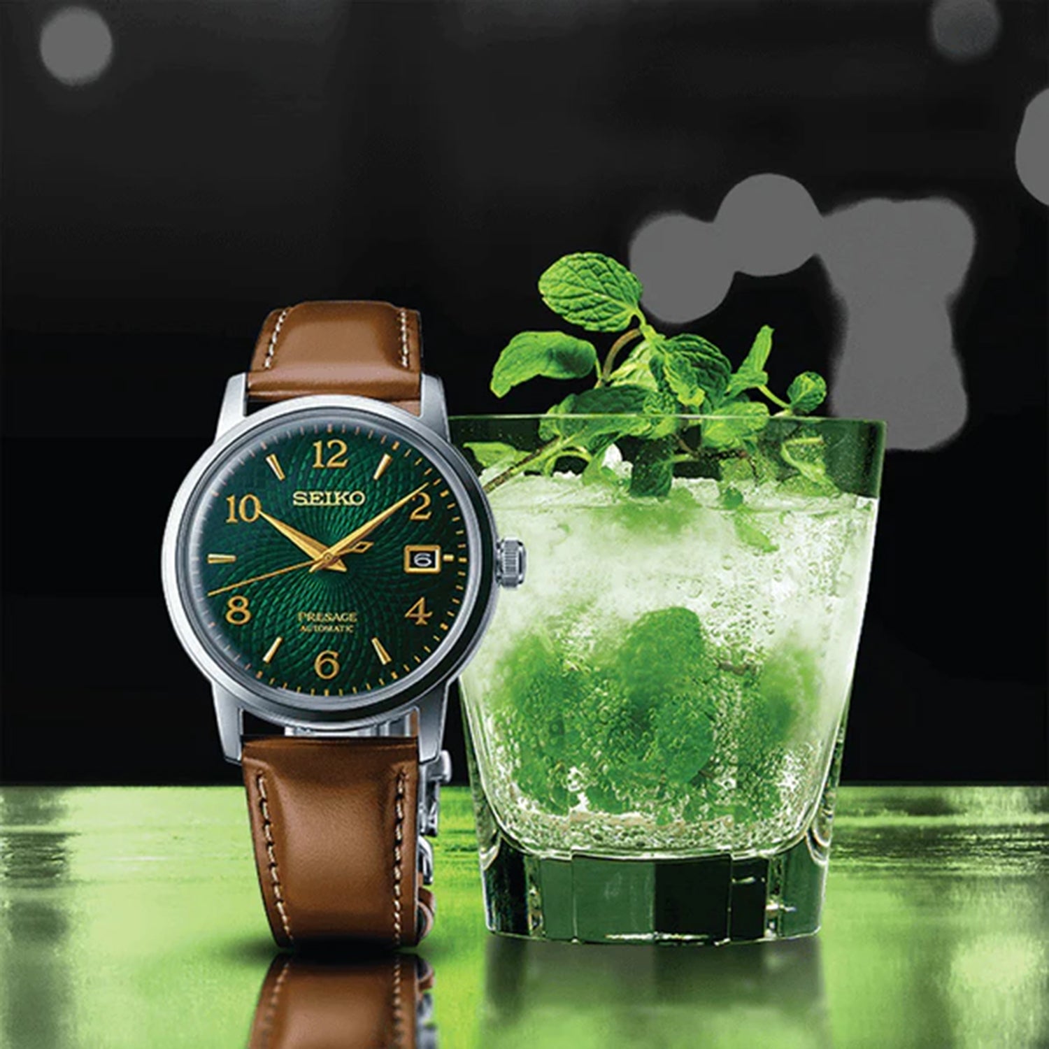Presage Men Automatic Green Dial Analog Leather Watch SRPE45J1