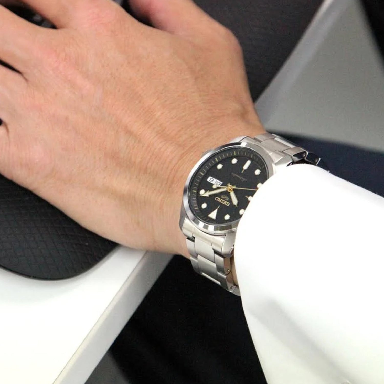 5 Sports Men Automatic Black Dial Analog Stainless Steel Watch SRPE57K1