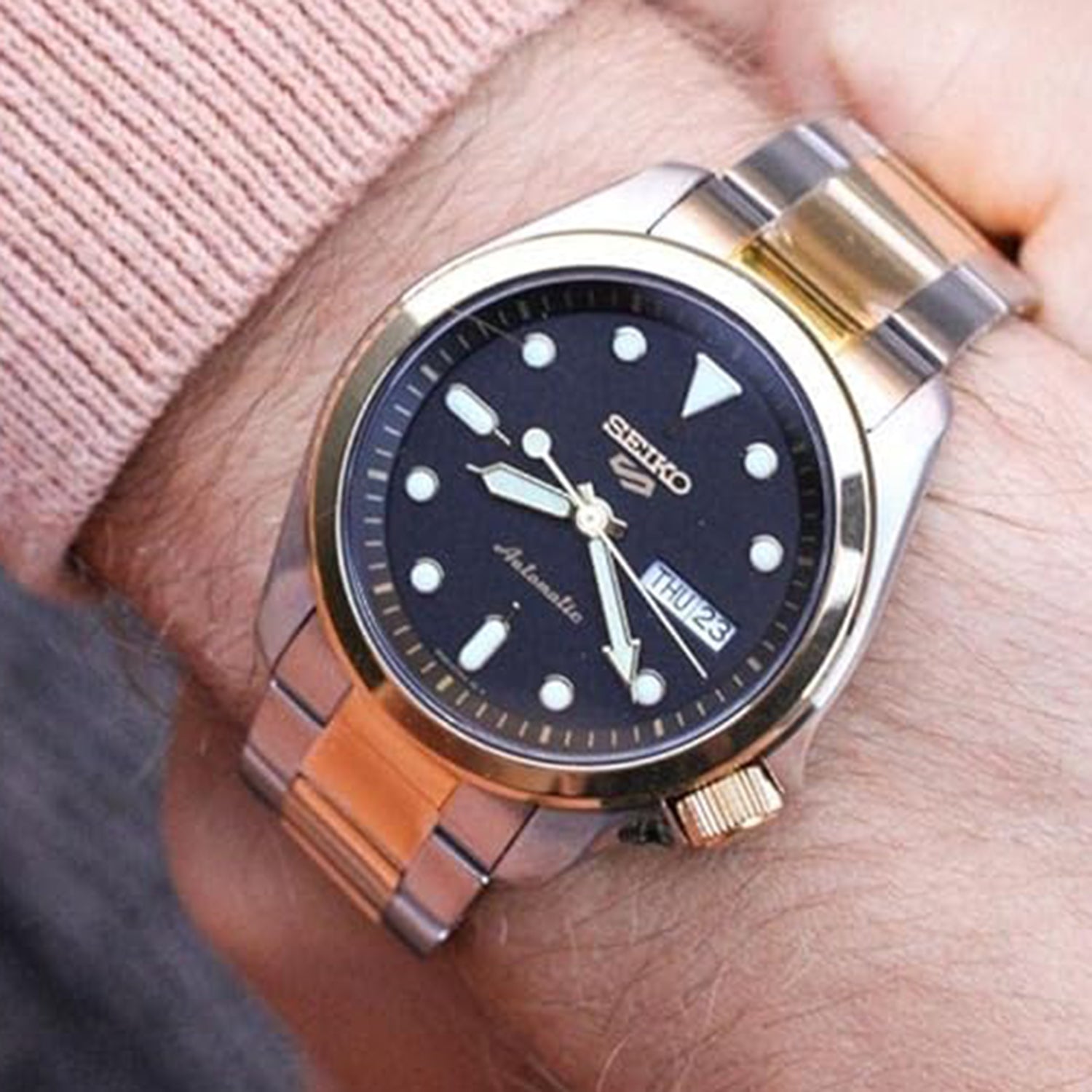 5 Sports Men Automatic Black Dial Analog Stainless Steel Watch SRPE60K1