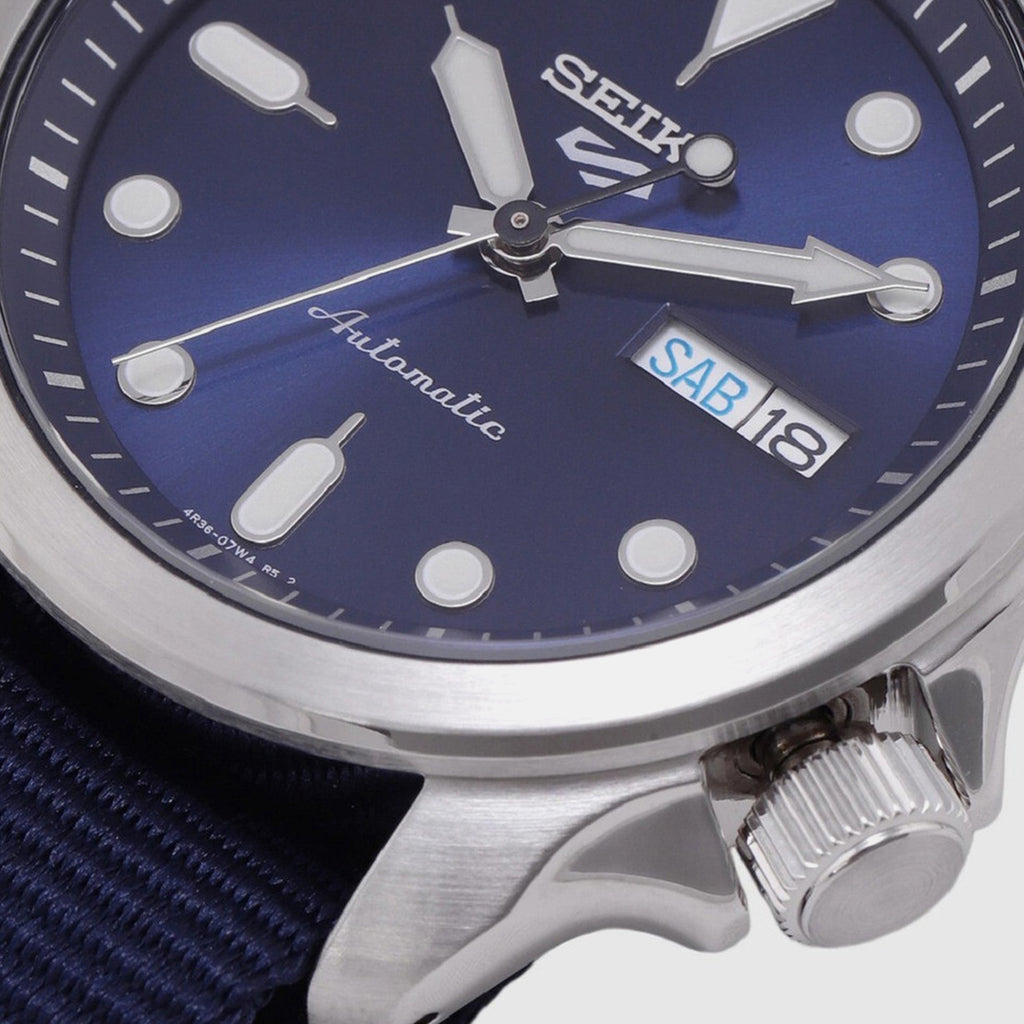 5 Sports Men Automatic Blue Dial Analog Nylon Watch SRPE63K1