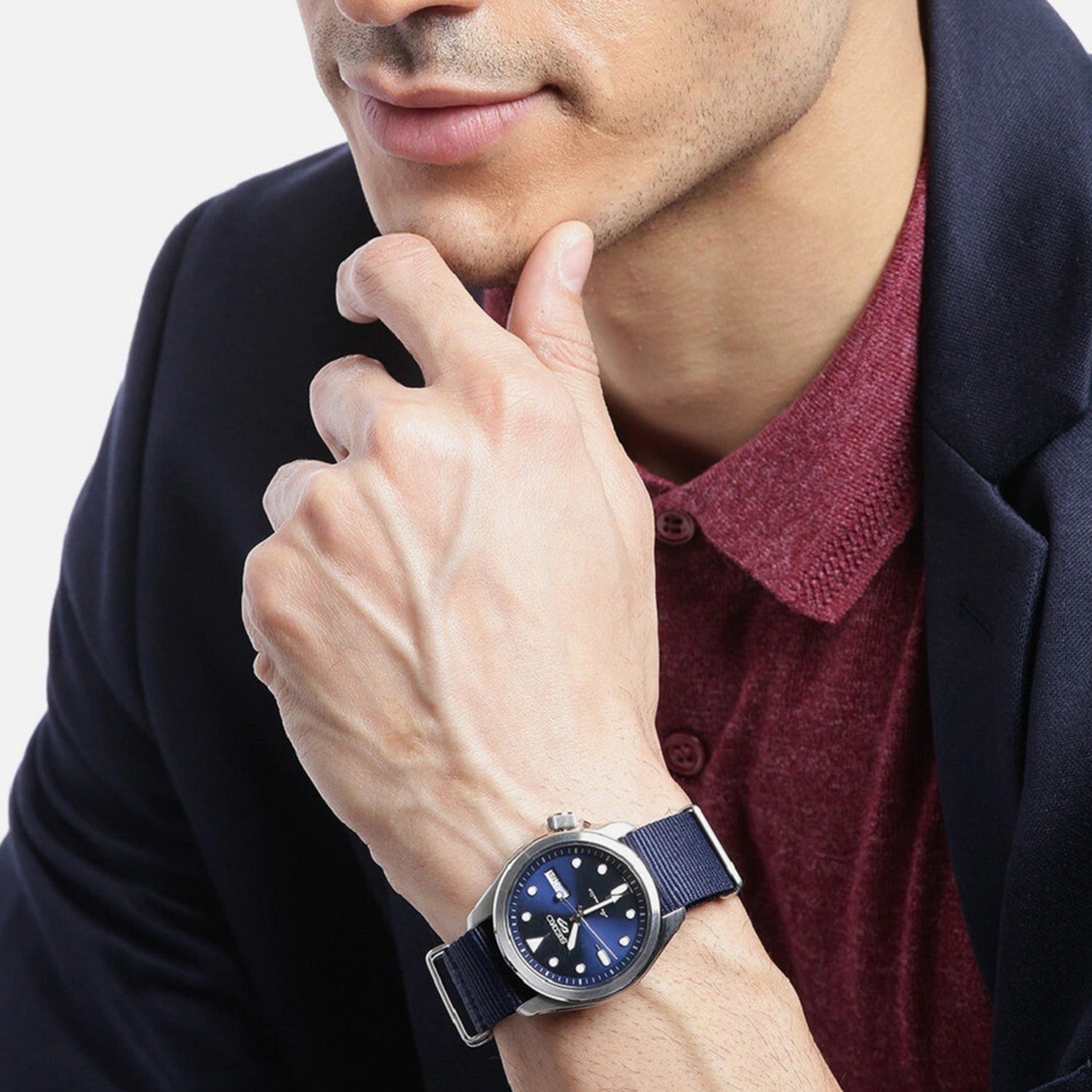 5 Sports Men Automatic Blue Dial Analog Nylon Watch SRPE63K1