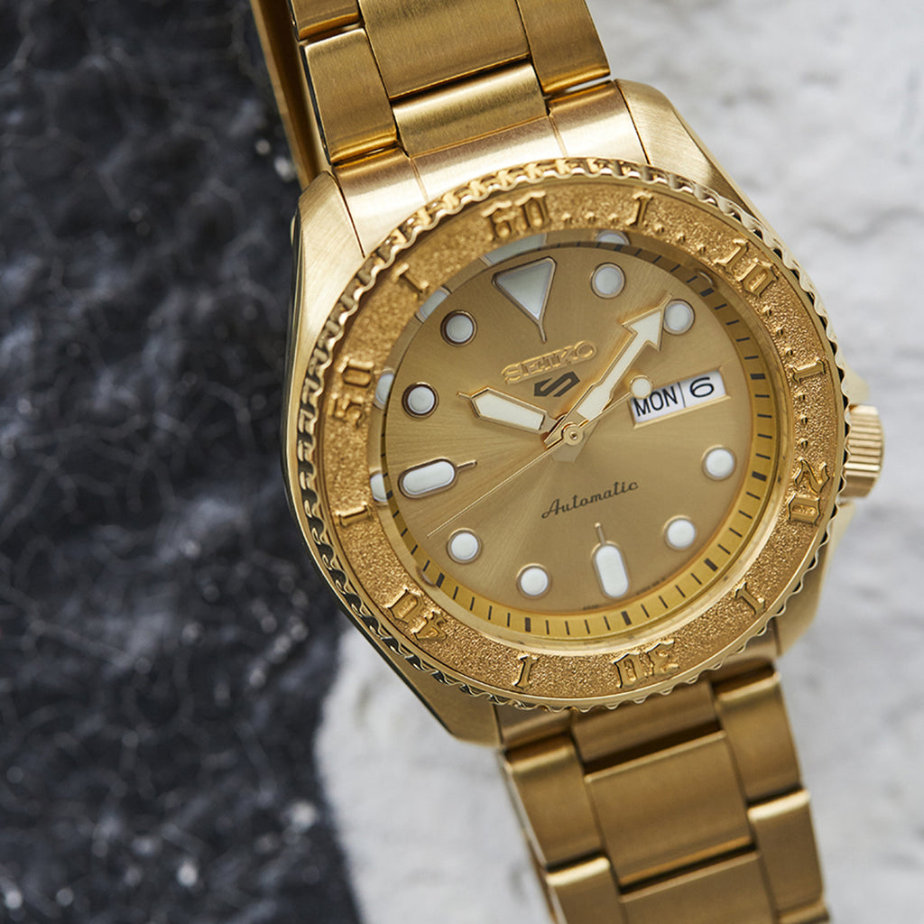 5 Sports Men Automatic Gold Dial Analog Stainless Steel Watch SRPE74K1