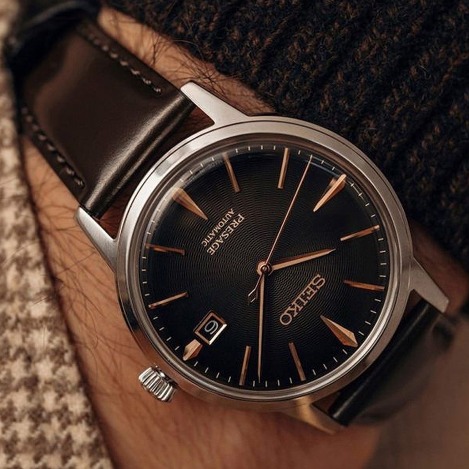 Presage Men Automatic Grey Dial Analog Leather Watch SRPJ17J1