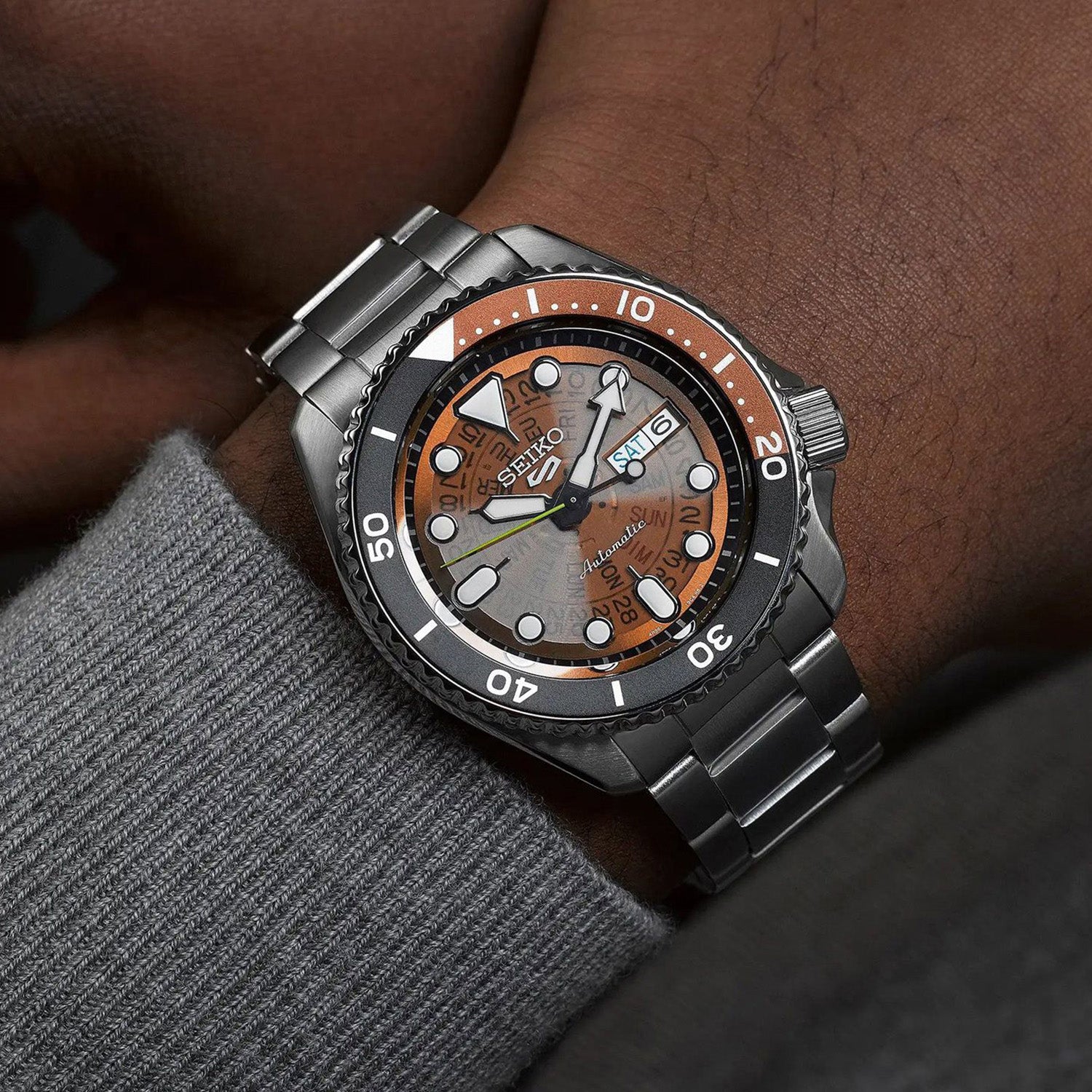 5 Sports Men Automatic Brown Dial Analog Stainless Steel Watch SRPJ47K1