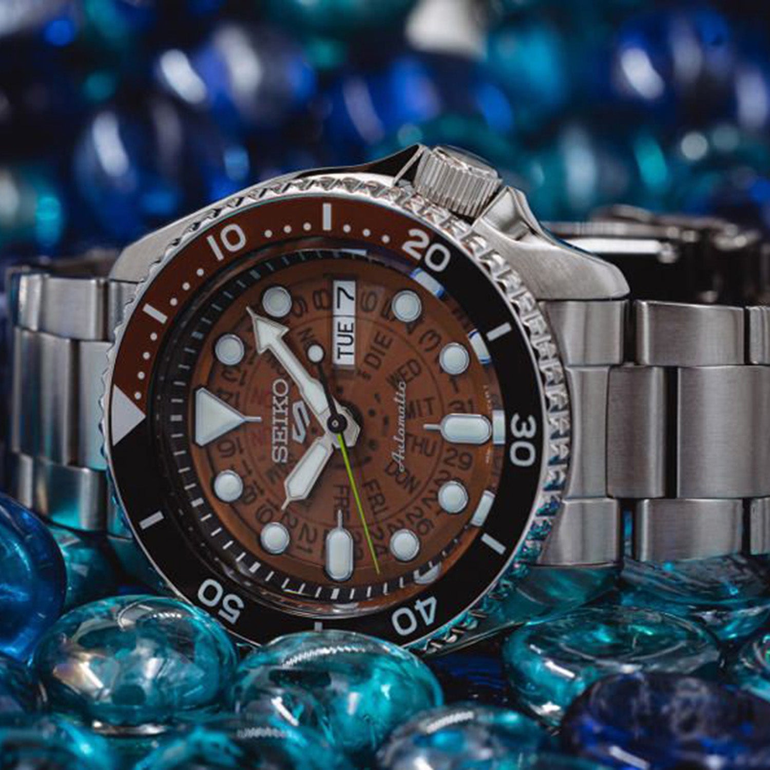 5 Sports Men Automatic Brown Dial Analog Stainless Steel Watch SRPJ47K1