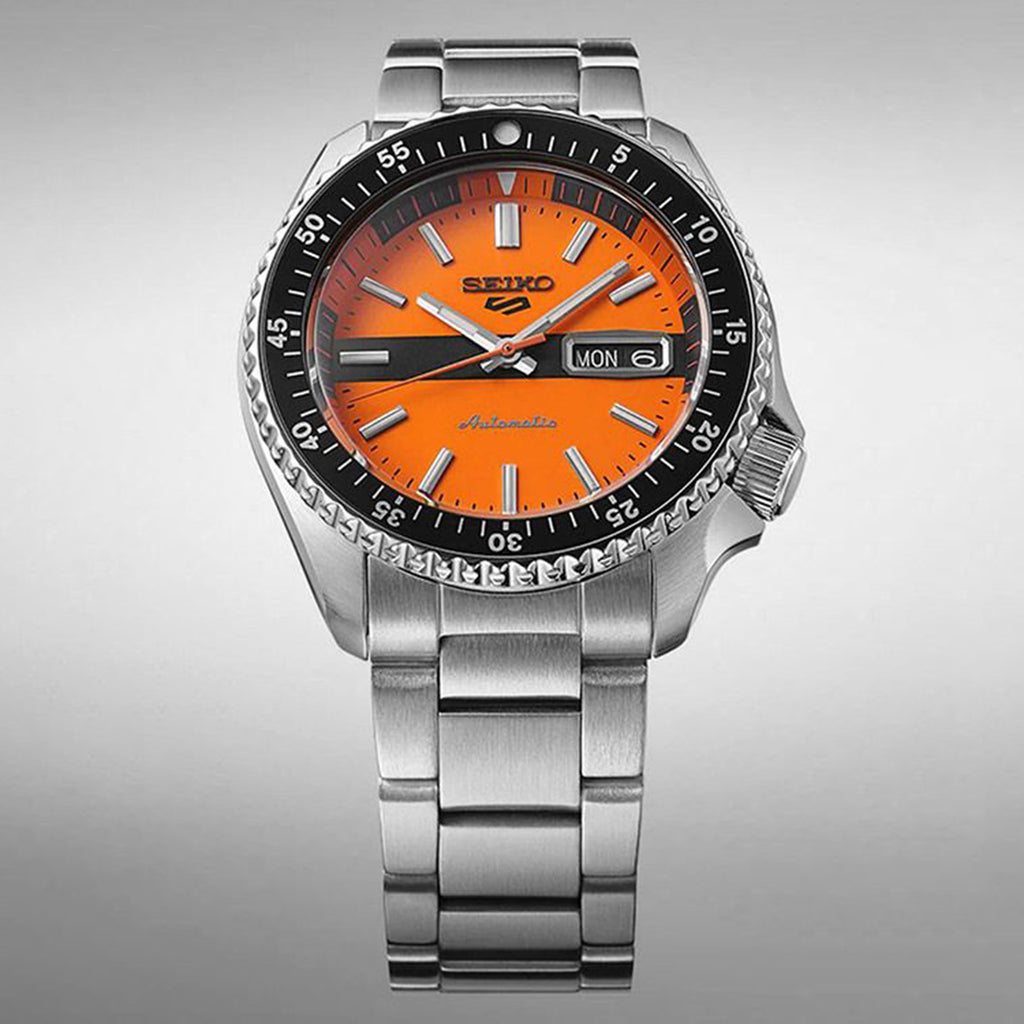 5 Sports Men Automatic Orange Dial Analog Stainless Steel Watch SRPK11K1