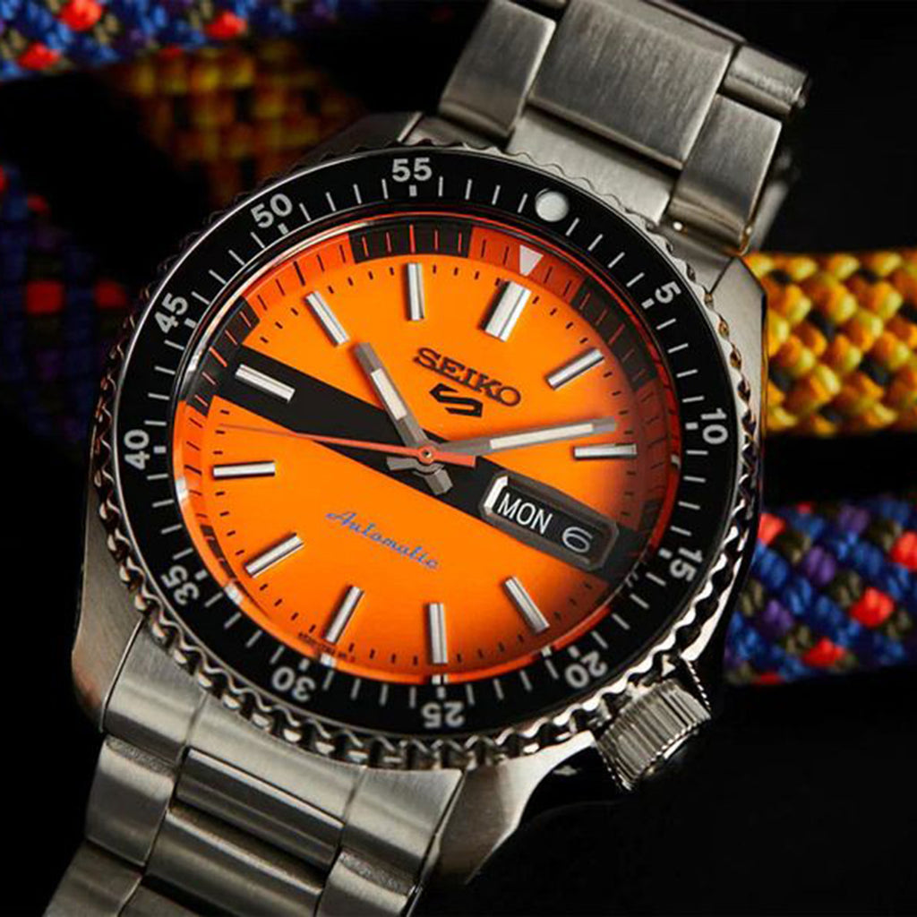 5 Sports Men Automatic Orange Dial Analog Stainless Steel Watch SRPK11K1