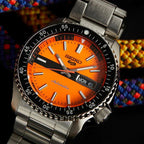 5 Sports Men Automatic Orange Dial Analog Stainless Steel Watch SRPK11K1