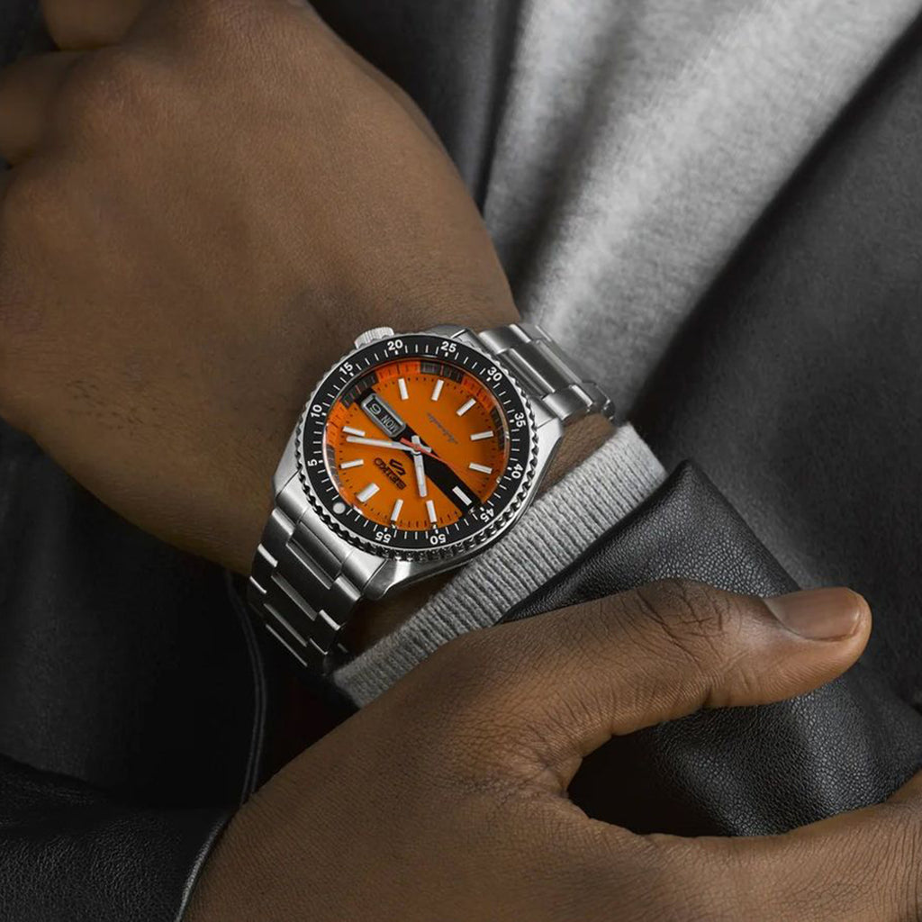 5 Sports Men Automatic Orange Dial Analog Stainless Steel Watch SRPK11K1