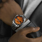 5 Sports Men Automatic Orange Dial Analog Stainless Steel Watch SRPK11K1