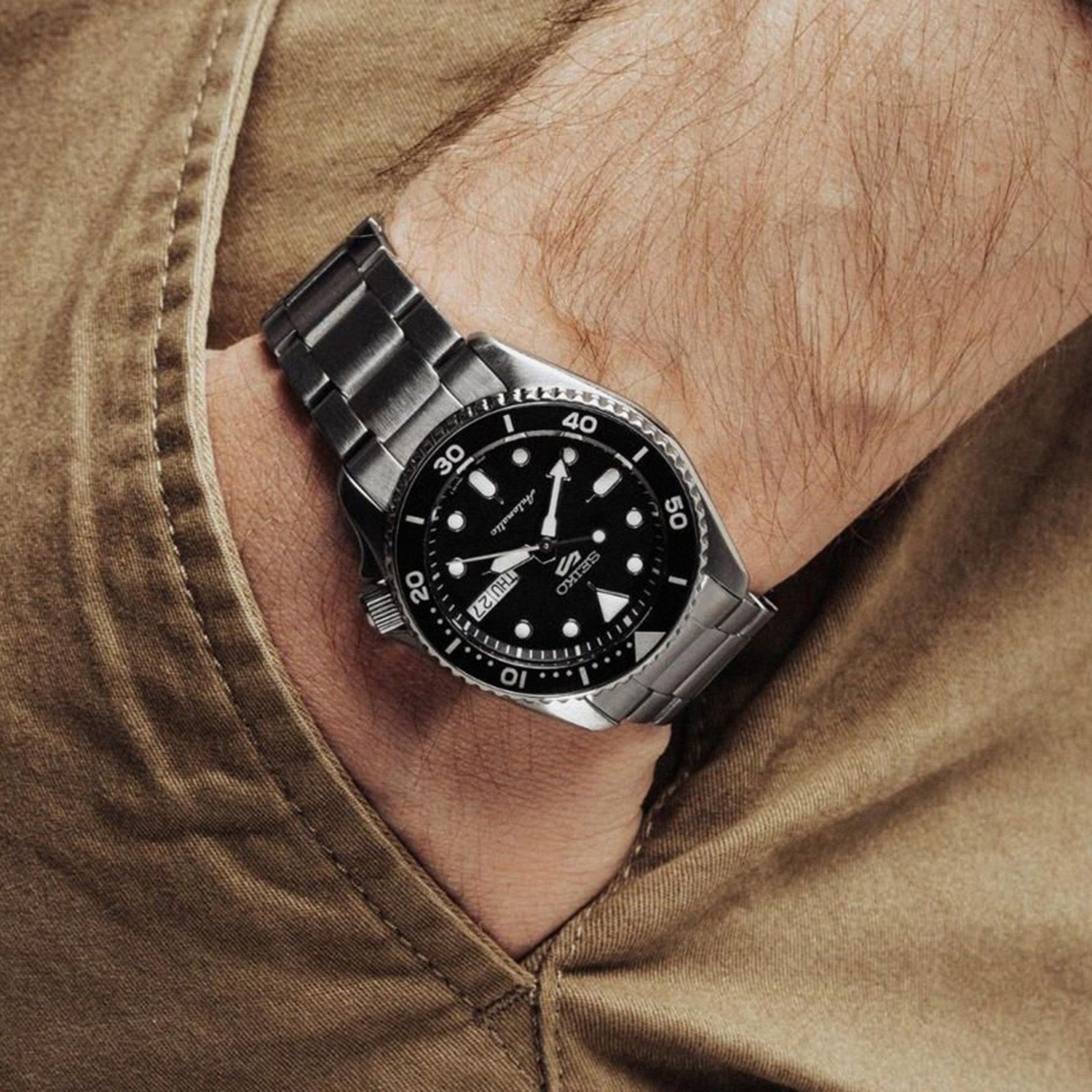 5 Sports Men Automatic Black Dial Analog Stainless Steel Watch SRPK29K1