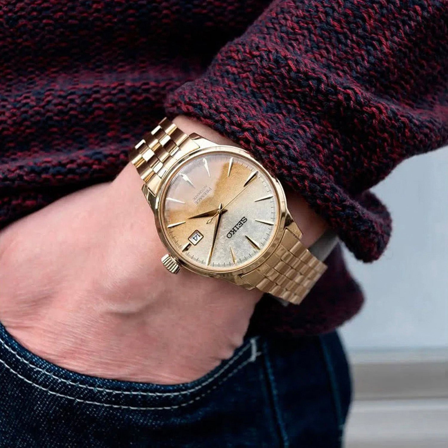 Presage Men Automatic Gold Dial Analog Stainless Steel Watch SRPK46J1